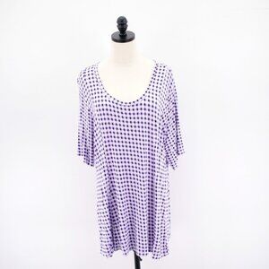 Lane Bryant 18 / 20 White Purple Geometric Scoop Neck Blouse Top‎ Shirt Rayon Sp